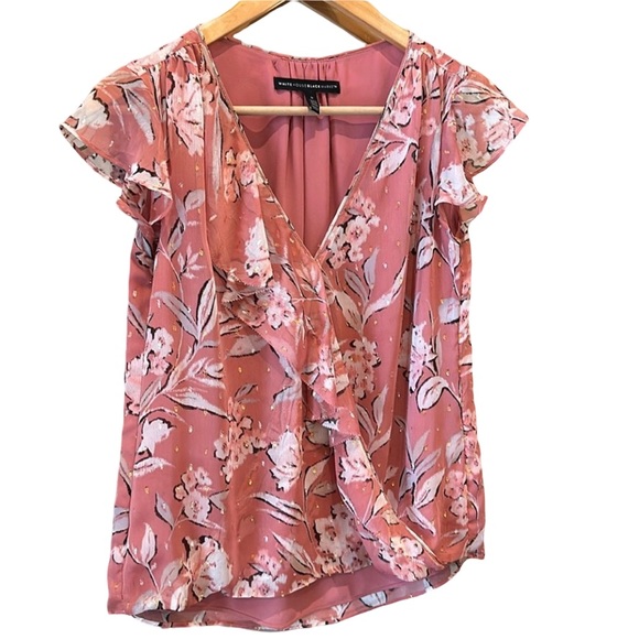 White House Black Market Tops - WHBM ruffle blouse with metallic accents